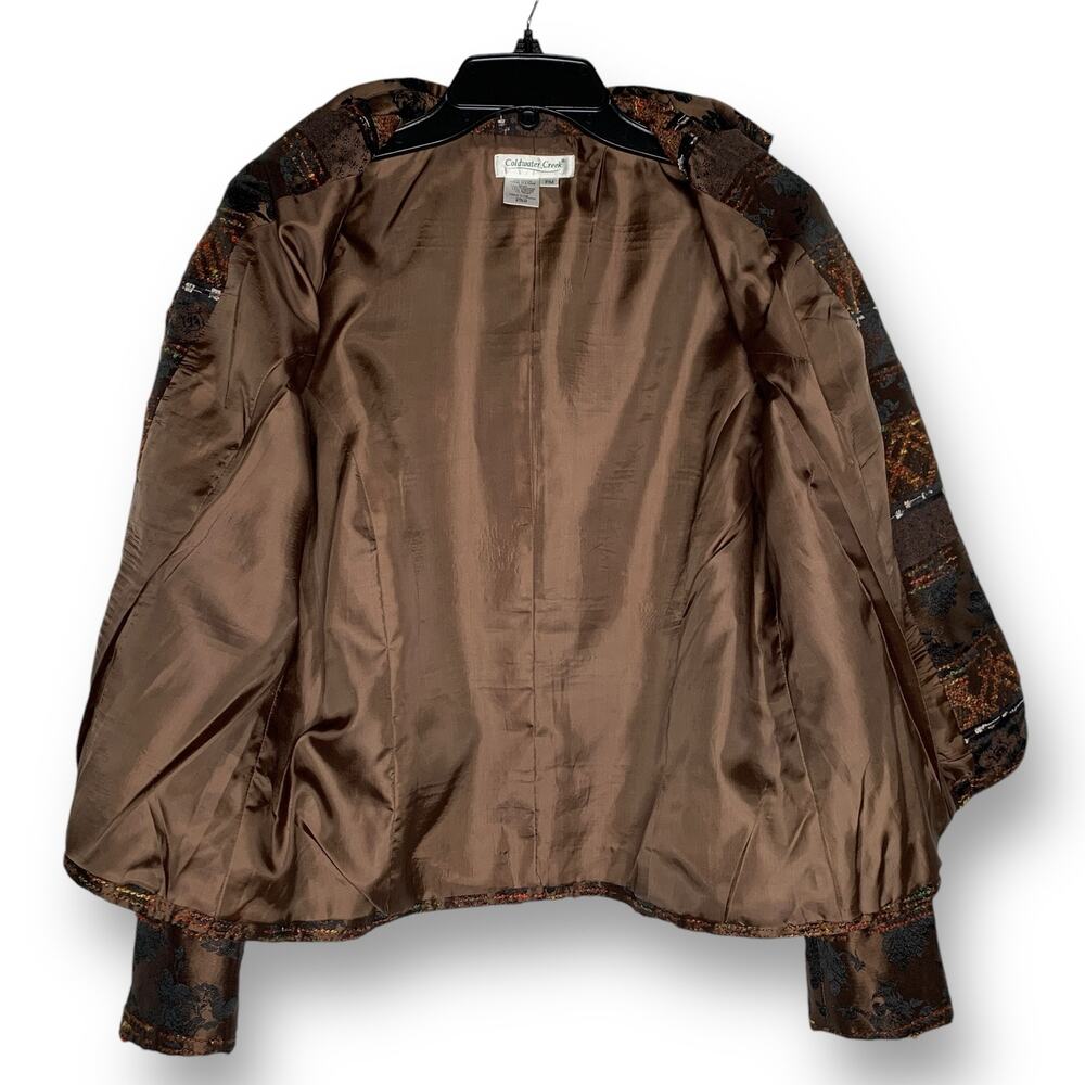 Coldwater Creek Brown Blazer Jacket Satin Embroidered Button Size Medium Petite - Picture 7 of 9